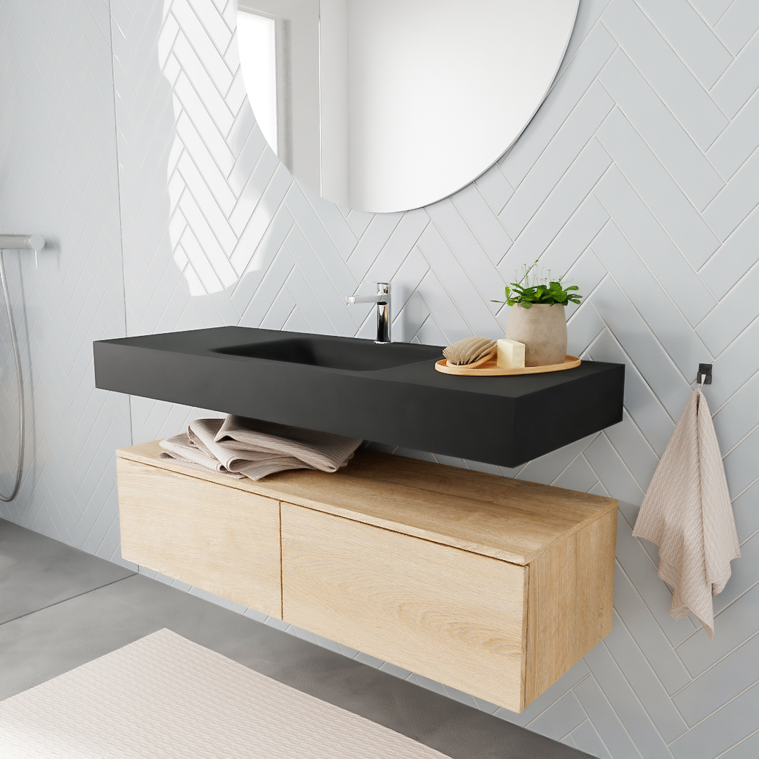 MONDIAZ ALAN 120cm mueble de baño Washed Oak 2 cajones lavabo suspendido Centro 1 orificio