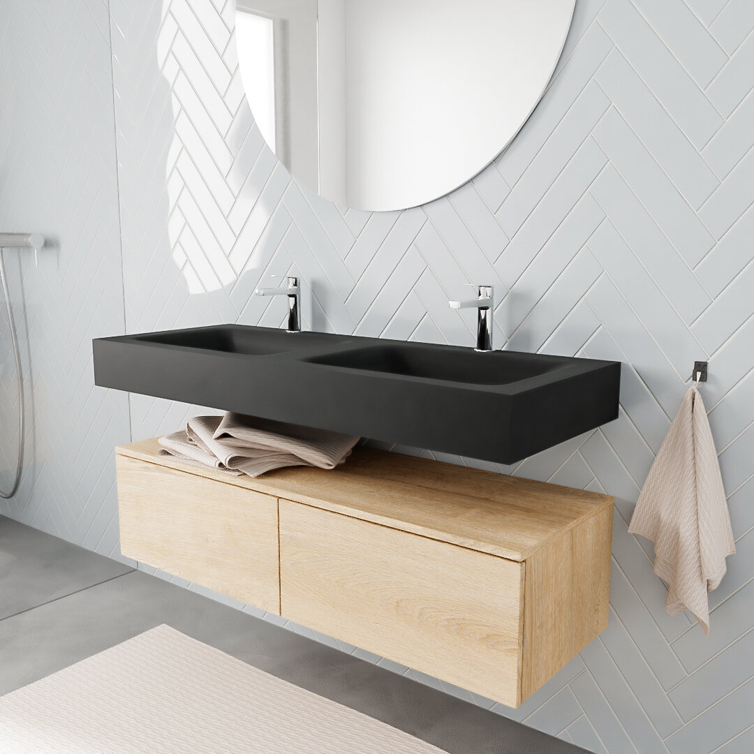 Mueble suspendido ALAN 120 cm de 2 cajones roble lavabo. Encimera con lavabo CLOUD doble 2 orificios urban 6 MONDIAZ ALAN 120cm mueble de baño Washed Oak 2 cajones lavabo suspendido Doble 2 orificios