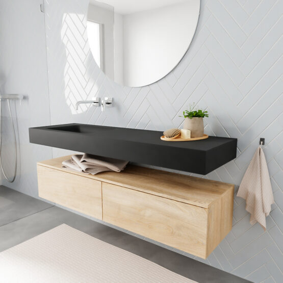 MONDIAZ ALAN 150cm mueble de baño Washed Oak 2 cajones lavabo suspendido Izquierda sin orificio