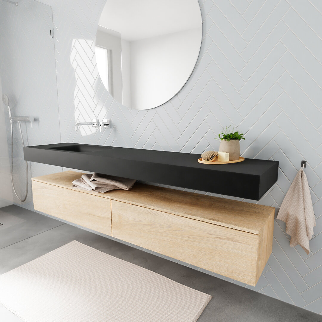 Mueble suspendido ALAN 200 cm de 2 cajones roble lavabo. Encimera con lavabo CLOUD izquierda sin orificio urban 5 MONDIAZ ALAN 200cm mueble de baño Washed Oak 2 cajones lavabo suspendido Izquierda sin orificio