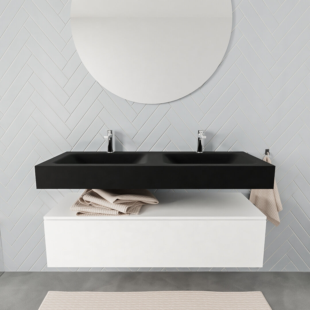 MONDIAZ ALAN 120cm mueble de baño Talc 1 cajón lavabo suspendido Doble 2 orificios, color Urban. 2 color Urban.