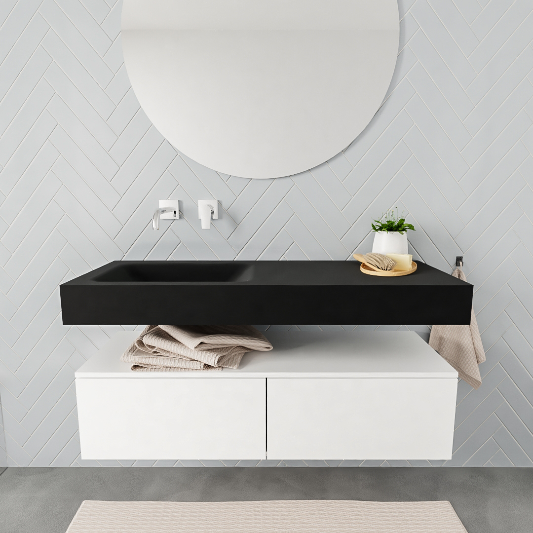 Mueble suspendido ALAN 120 cm de 2 cajones blanco mate. Encimera con lavabo CLOUD izquierda sin orificio urban 6 color Urban.
