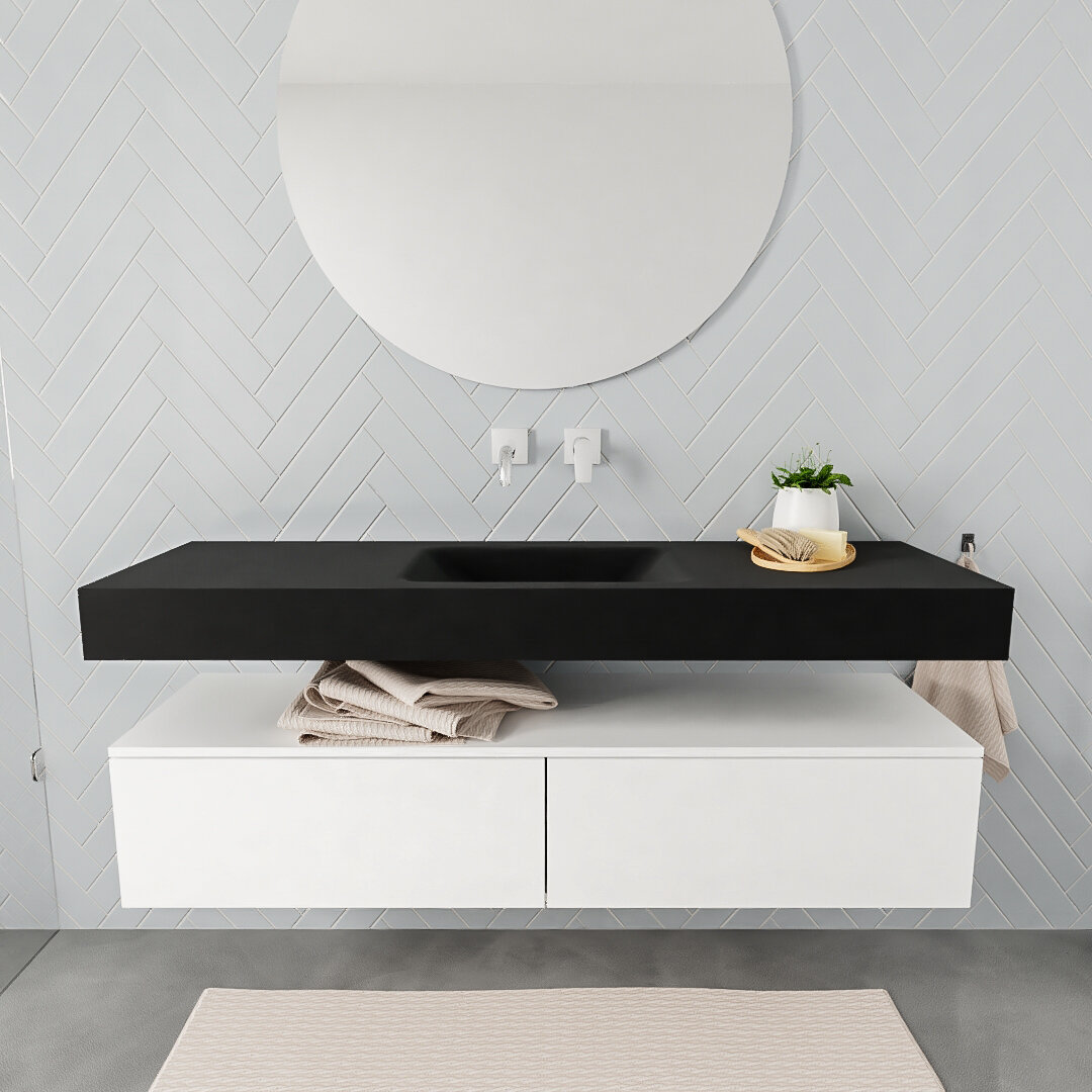 Mueble suspendido ALAN 150 cm de 2 cajones blanco mate. Encimera con lavabo CLOUD centro sin orificio urban 6 color Urban.