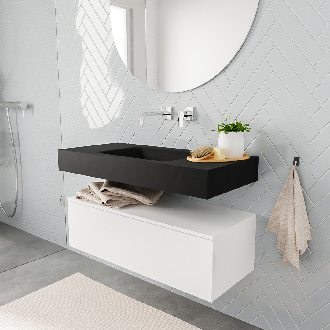 MONDIAZ ALAN 100cm mueble de baño Talc 1 cajón lavabo suspendido Centro sin orificio