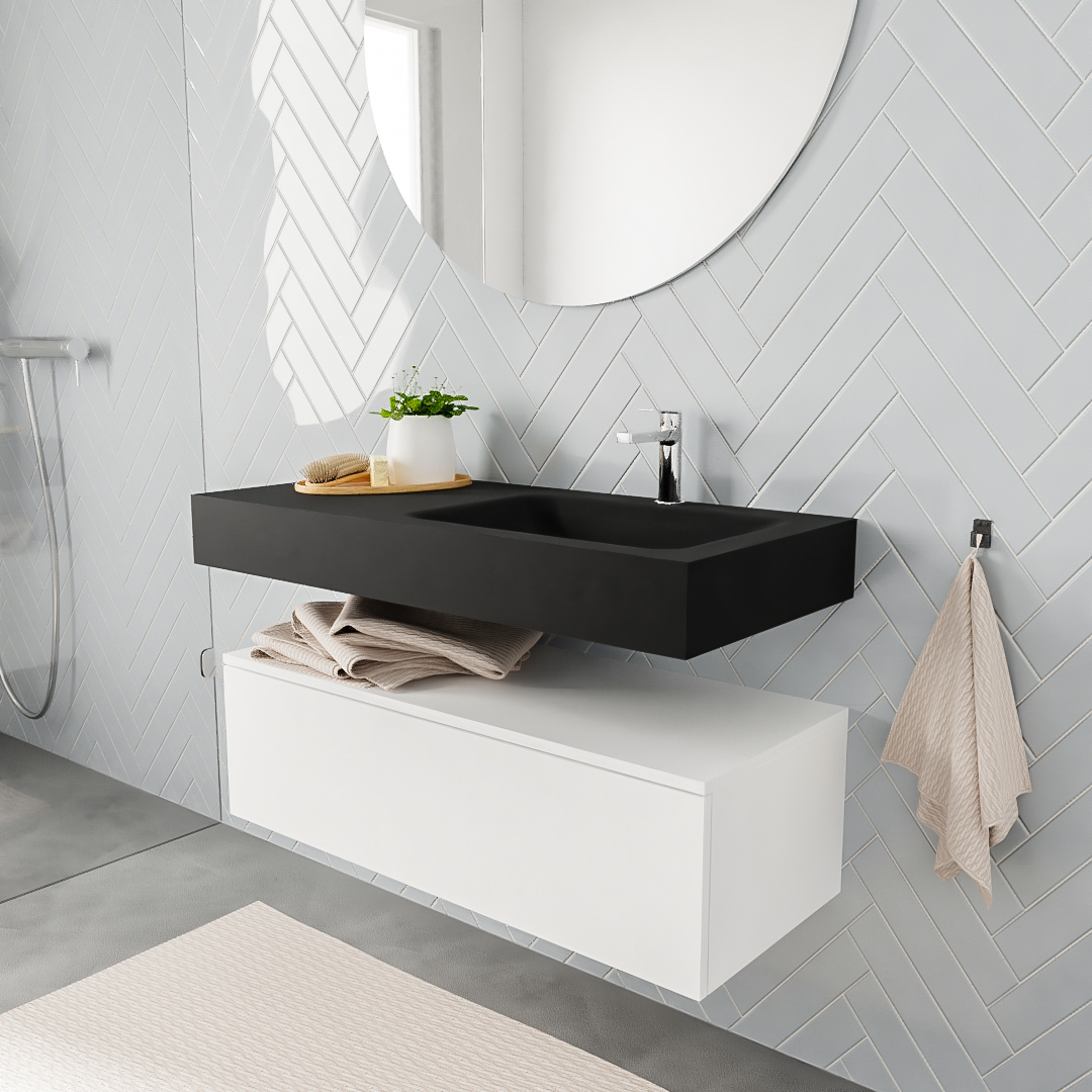 MONDIAZ ALAN 100cm mueble de baño Talc 1 cajón lavabo suspendido Derecho 1 orificio