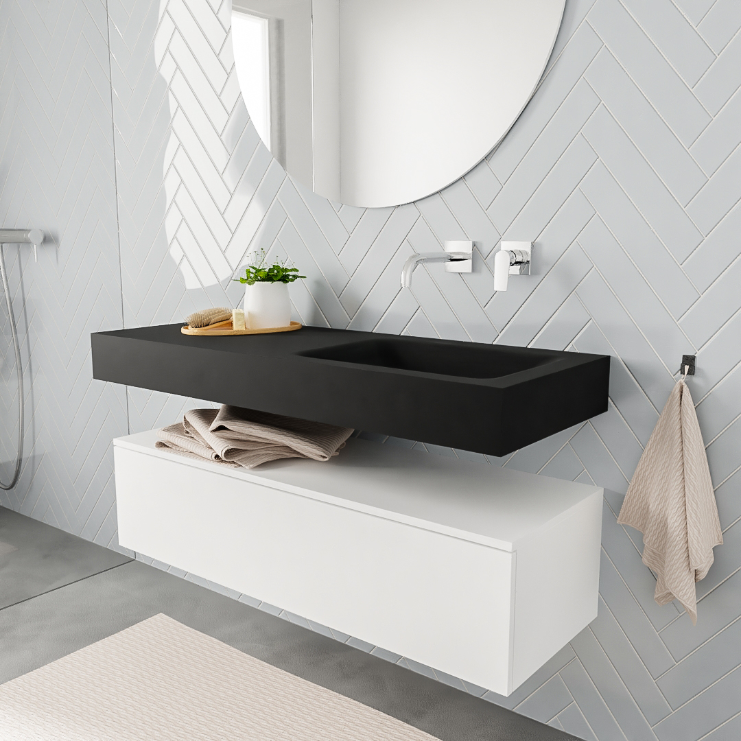 MONDIAZ ALAN 120cm mueble de baño Talc 1 cajón lavabo suspendido Derecho sin orificio