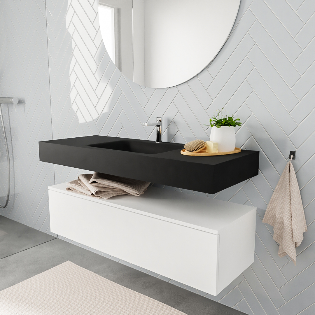 MONDIAZ ALAN 120cm mueble de baño Talc 1 cajón lavabo suspendido Centro 1 orificio