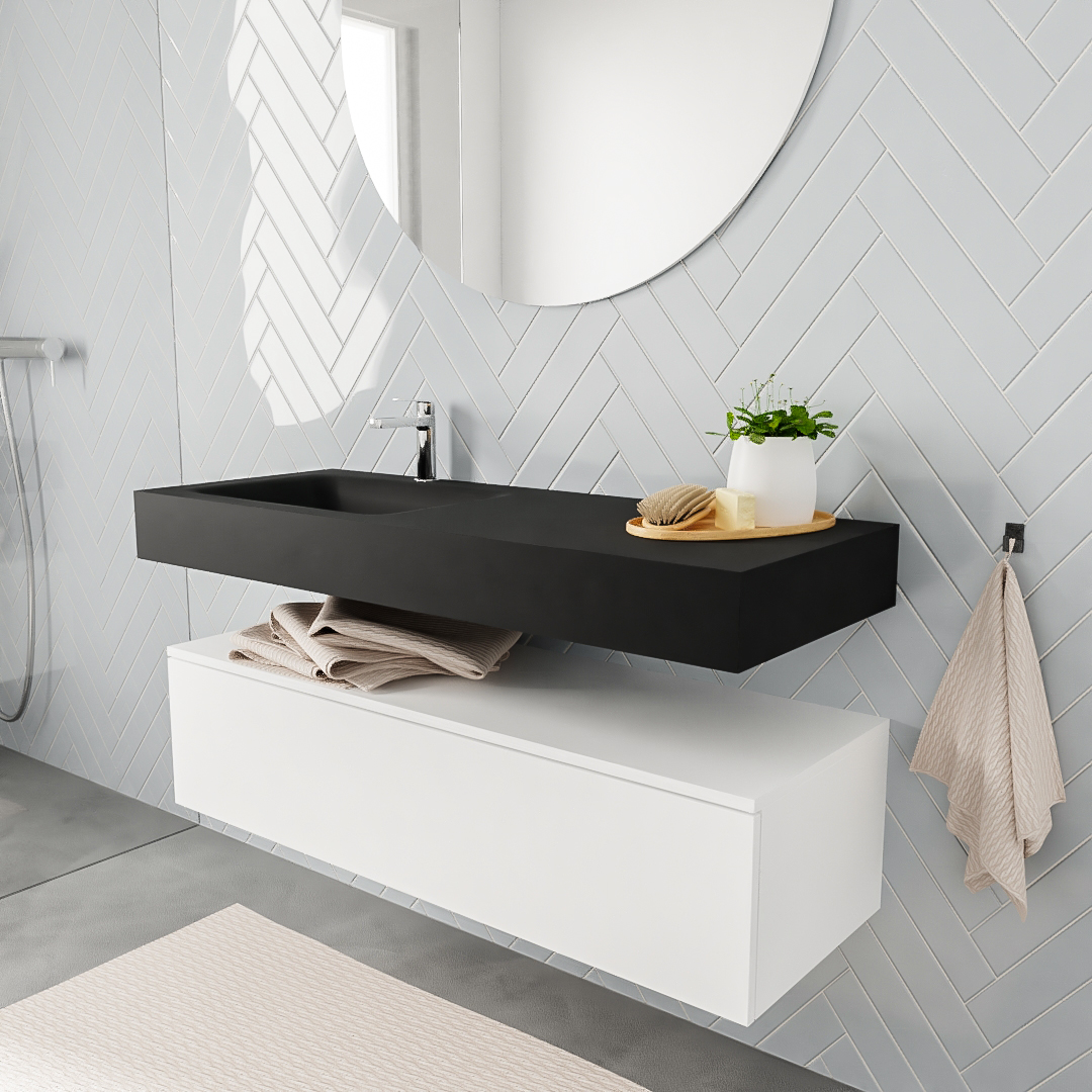 MONDIAZ ALAN 120cm mueble de baño Talc 1 cajón lavabo suspendido Izquierda 1 orificio