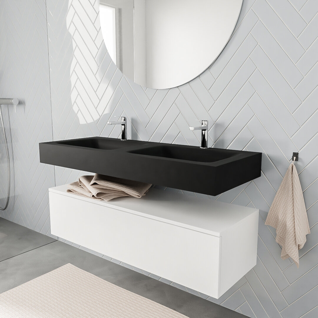 MONDIAZ ALAN 120cm mueble de baño Talc 1 cajón lavabo suspendido Doble 2 orificios, color Urban. 1 MONDIAZ ALAN 120cm mueble de baño Talc 1 cajón lavabo suspendido Doble 2 orificios