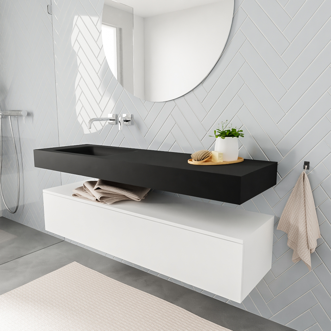 MONDIAZ ALAN 150cm mueble de baño Talc 1 cajón lavabo suspendido Izquierda sin orificio