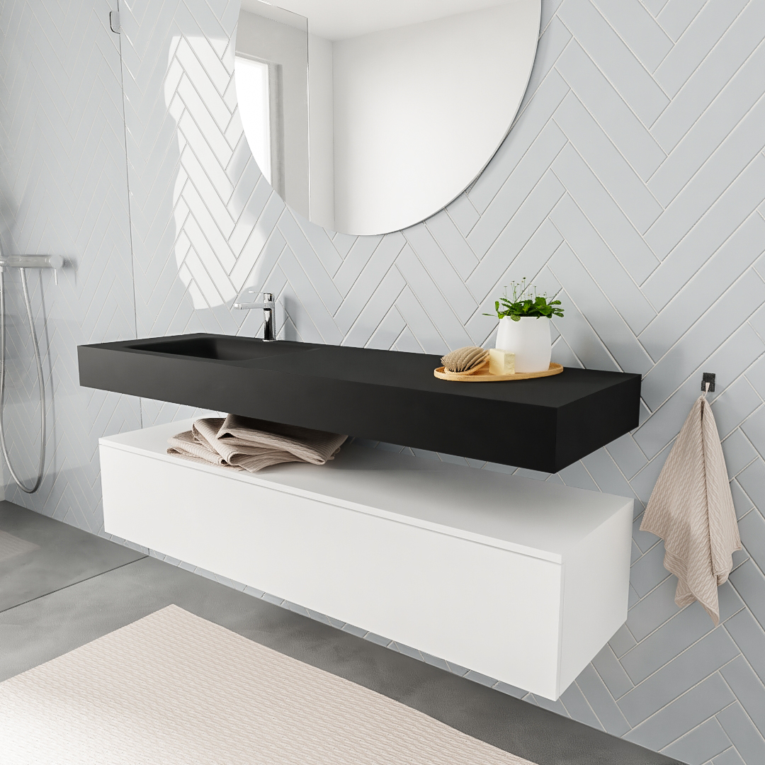 MONDIAZ ALAN 150cm mueble de baño Talc 1 cajón lavabo suspendido Izquierda 1 orificio