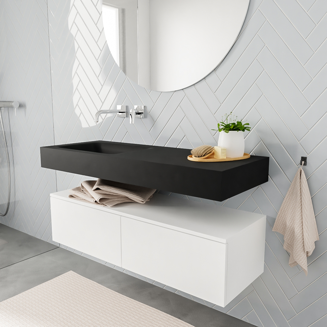 Mueble suspendido ALAN 120 cm de 2 cajones blanco mate. Encimera con lavabo CLOUD izquierda sin orificio urban 5 MONDIAZ ALAN 120cm mueble de baño Talc 2 cajones lavabo suspendido Izquierda sin orificio