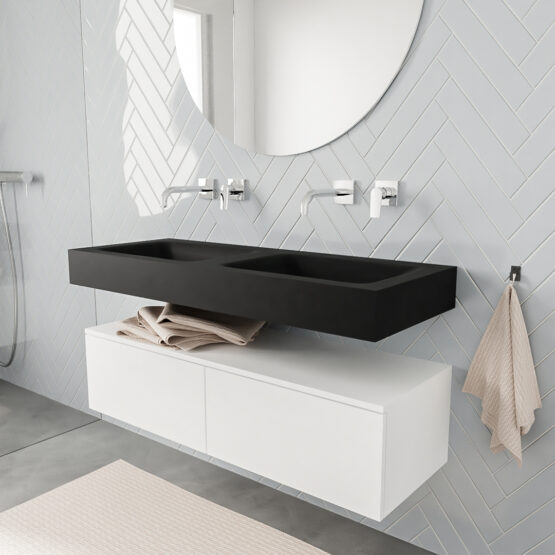 MONDIAZ ALAN 120cm mueble de baño Talc 2 cajones lavabo suspendido Doble sin orificio