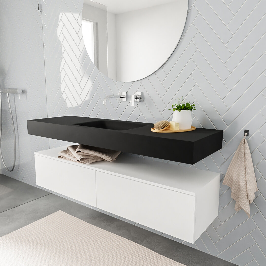 Mueble suspendido ALAN 150 cm de 2 cajones blanco mate. Encimera con lavabo CLOUD centro sin orificio urban 5 MONDIAZ ALAN 150cm mueble de baño Talc 2 cajones lavabo suspendido Centro sin orificio