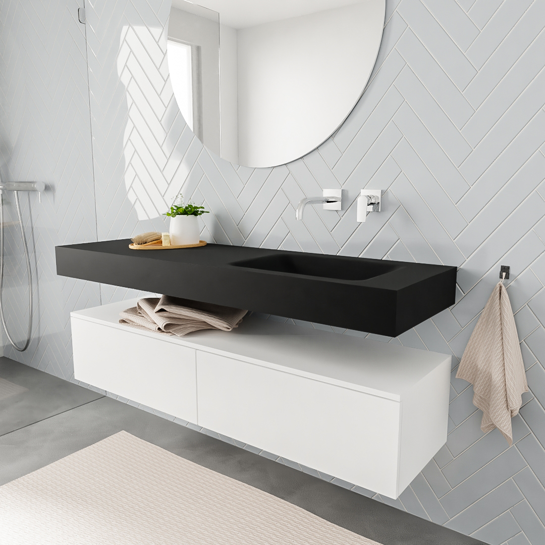 MONDIAZ ALAN 150cm mueble de baño Talc 2 cajones lavabo suspendido Derecho sin orificio