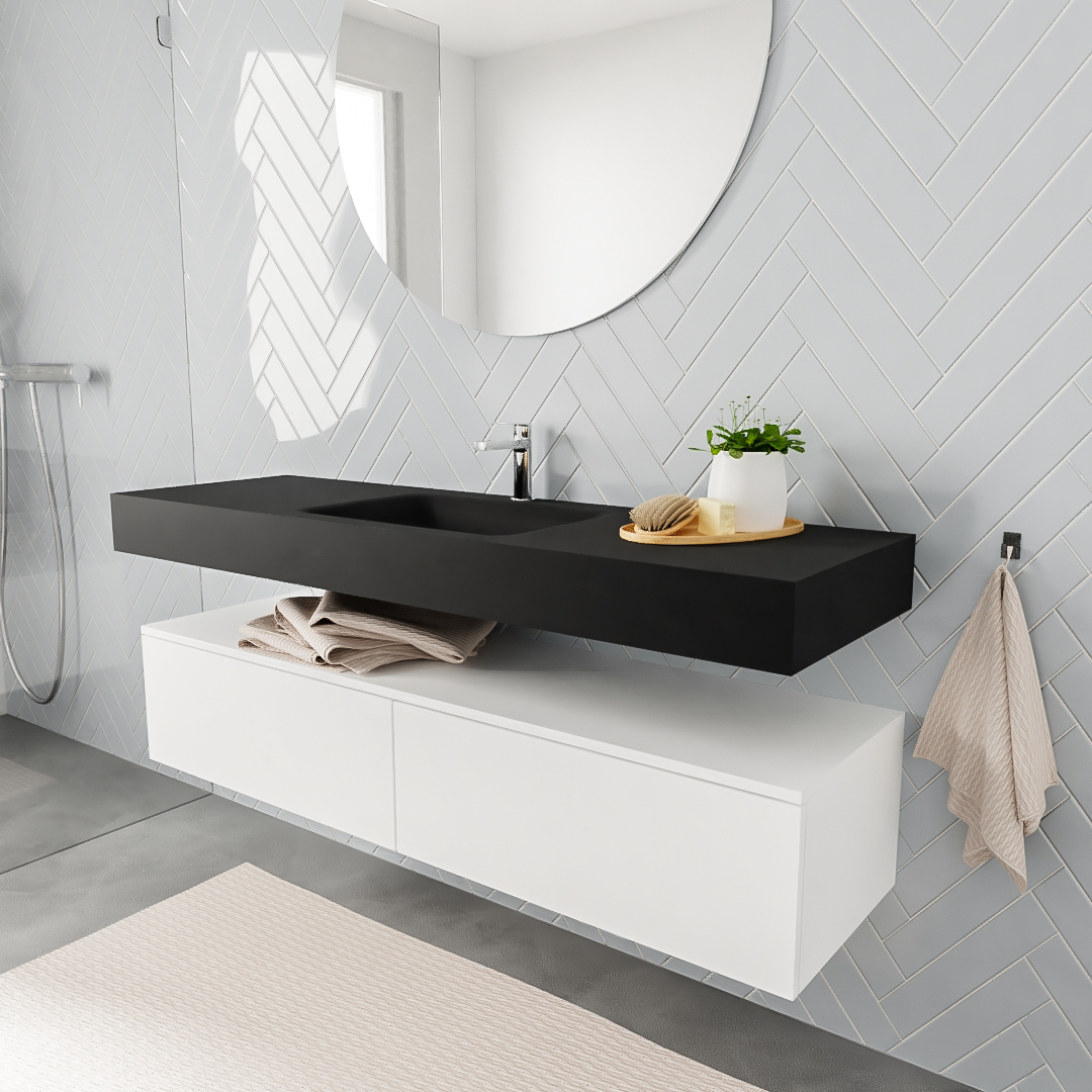 MONDIAZ ALAN 150cm mueble de baño Talc 2 cajones lavabo suspendido Centro 1 orificio