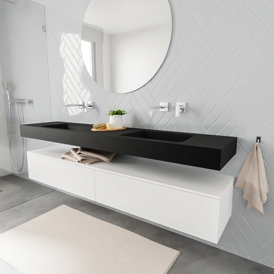 Mueble suspendido ALAN 200 cm de 2 cajones blanco mate. Encimera con lavabo CLOUD doble sin orificio urban 5 MONDIAZ ALAN 200cm mueble de baño Talc 2 cajones lavabo suspendido Doble sin orificio