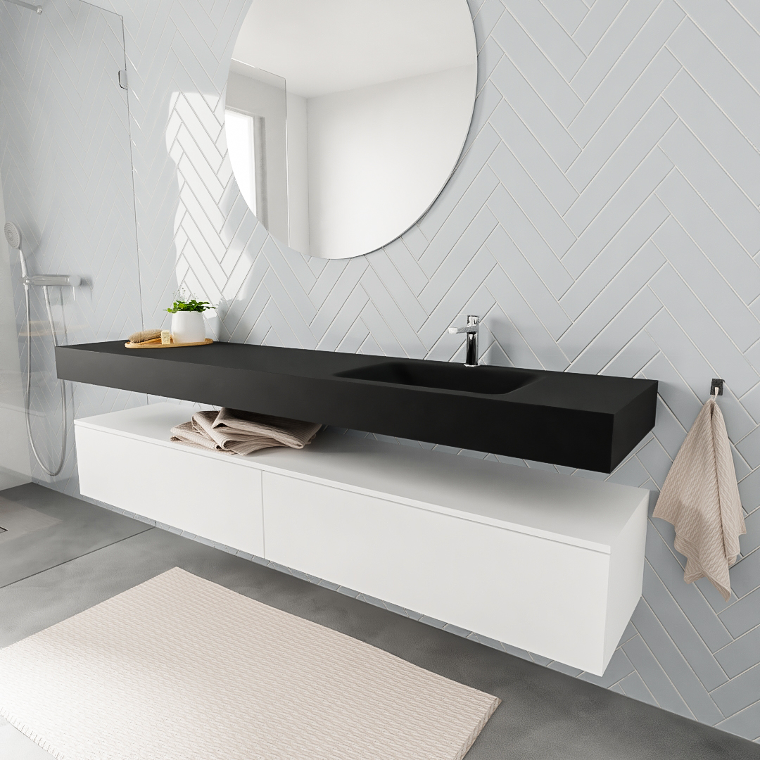 MONDIAZ ALAN 200cm mueble de baño Talc 2 cajones lavabo suspendido Derecho 1 orificio