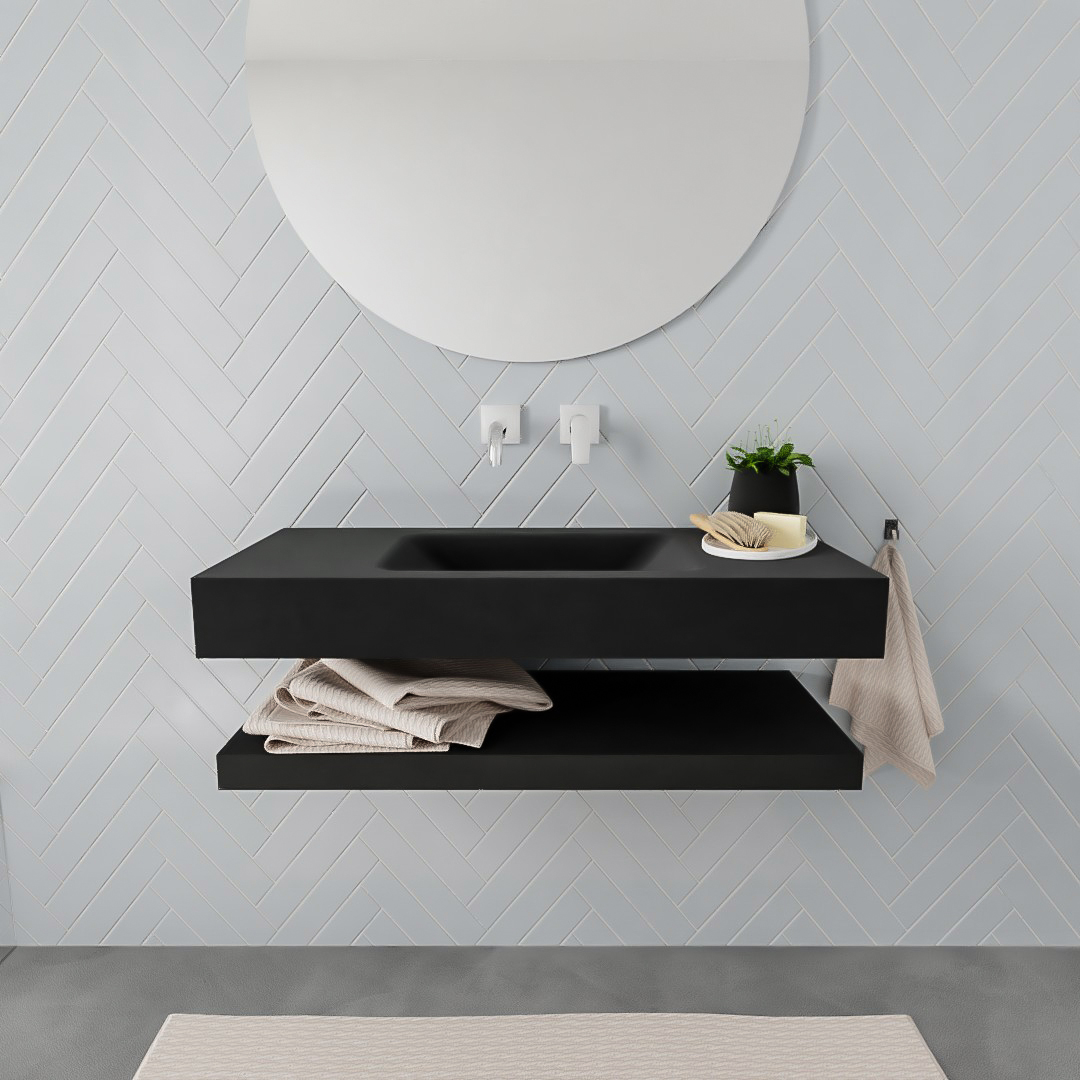 MONDIAZ ALAN 100cm solid surface estante Urban. Lavabo suspendido Centro sin orificio, color Urban. 2 color Urban.