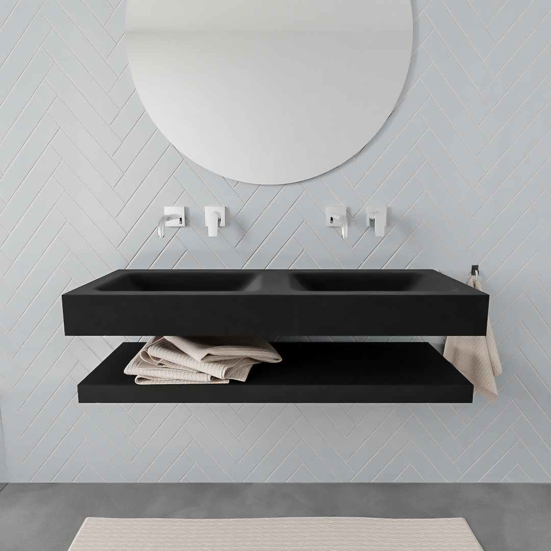 MONDIAZ ALAN 120cm solid surface estante Urban. Lavabo suspendido Doble sin orificio, color Urban. 2 color Urban.