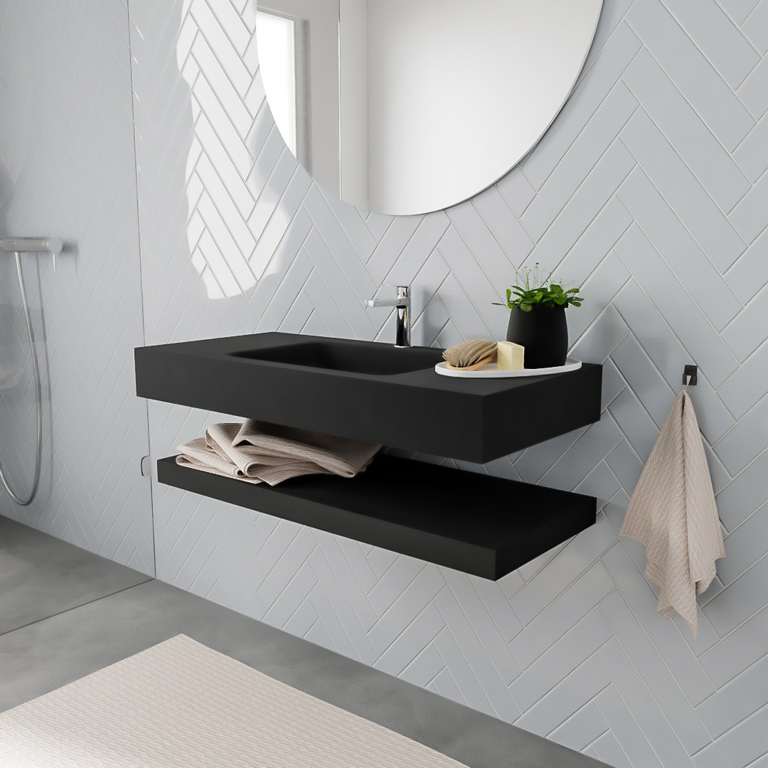 MONDIAZ ALAN 100cm solid surface estante Urban. Lavabo suspendido Centro 1 orificio, color Urban. 1 MONDIAZ ALAN 100cm solid surface estante Urban. Lavabo suspendido Centro 1 orificio
