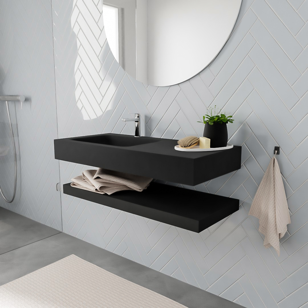 MONDIAZ ALAN 100cm solid surface estante Urban. Lavabo suspendido Izquierda 1 orificio