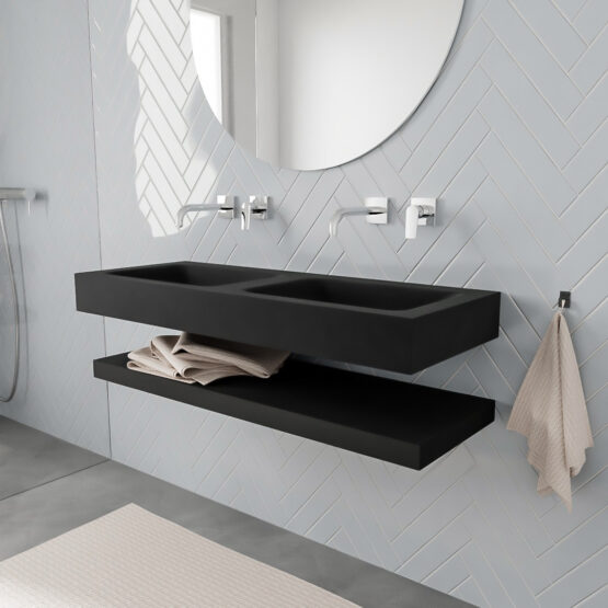 MONDIAZ ALAN 120cm solid surface estante Urban. Lavabo suspendido Doble sin orificio