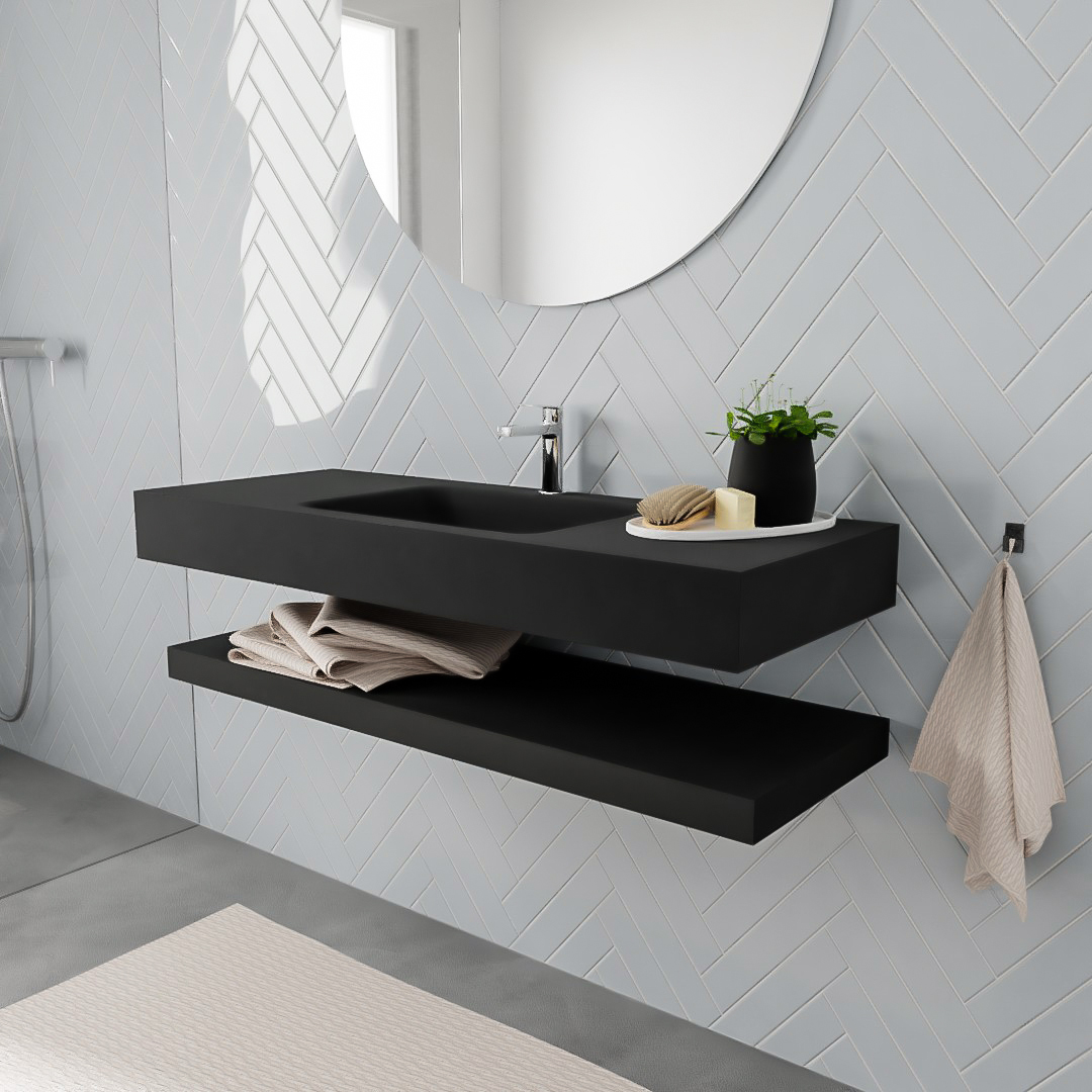 MONDIAZ ALAN 120cm solid surface estante Urban. Lavabo suspendido Centro 1 orificio