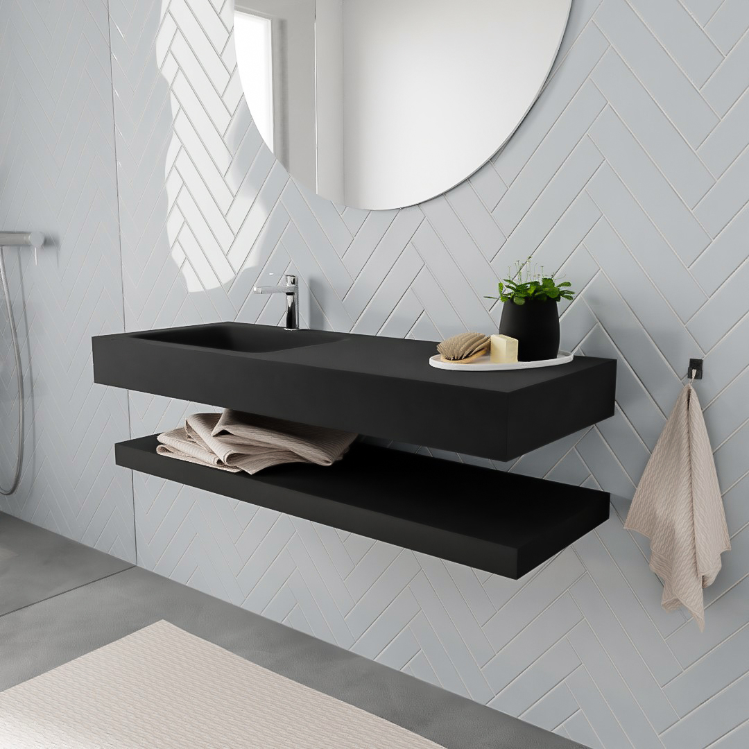MONDIAZ ALAN 120cm solid surface estante Urban. Lavabo suspendido Izquierda 1 orificio, color Urban. 1 MONDIAZ ALAN 120cm solid surface estante Urban. Lavabo suspendido Izquierda 1 orificio