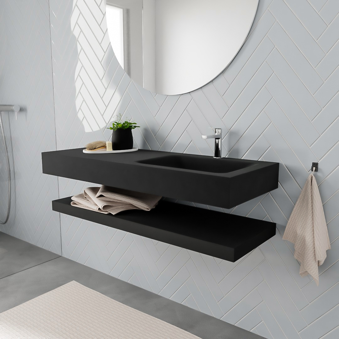 MONDIAZ ALAN 120cm solid surface estante Urban. Lavabo suspendido Derecho 1 orificio
