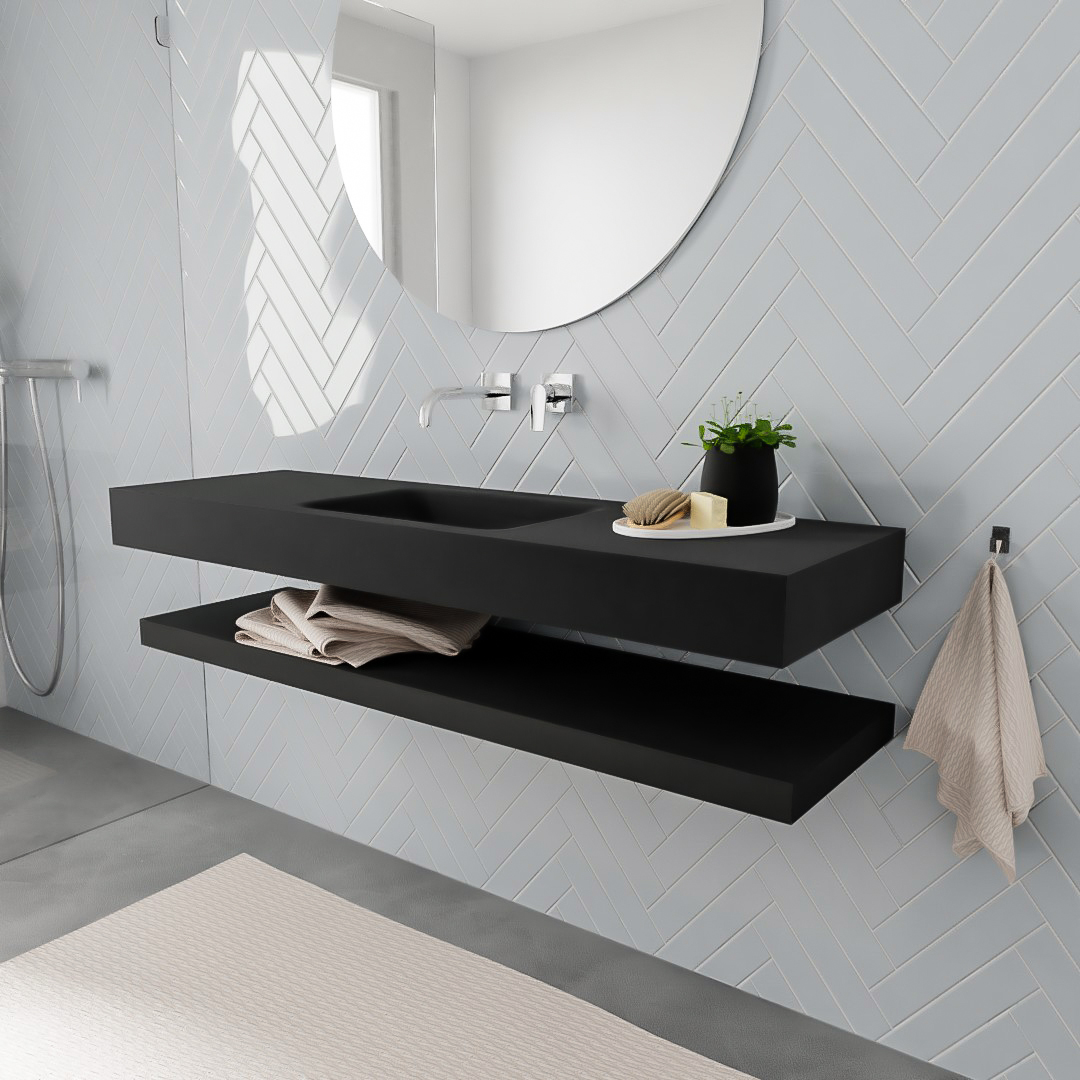MONDIAZ ALAN 150cm solid surface estante Urban. Lavabo suspendido Centro sin orificio