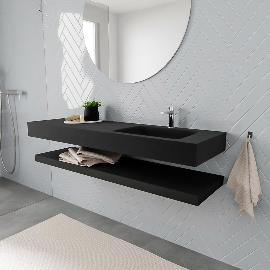 MONDIAZ ALAN 150cm solid surface estante Urban. Lavabo suspendido Derecho 1 orificio