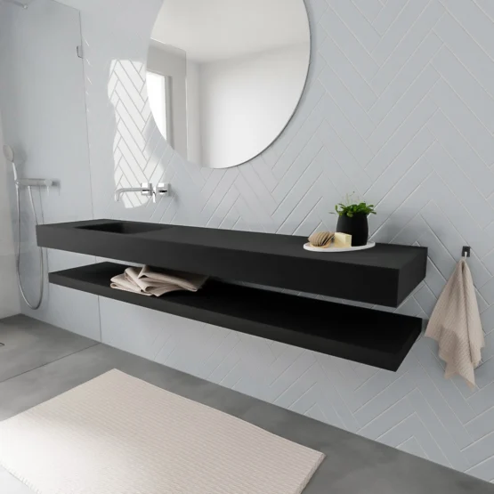 MONDIAZ ALAN 200cm solid surface estante Urban. Lavabo suspendido Izquierda sin orificio