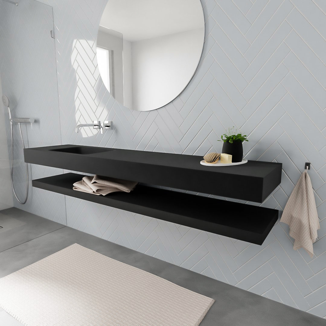 MONDIAZ ALAN 200cm solid surface estante Urban. Lavabo suspendido Izquierda sin orificio