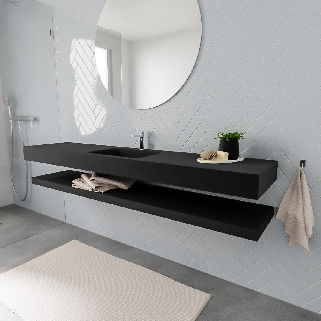 MONDIAZ ALAN 200cm solid surface estante Urban. Lavabo suspendido Centro 1 orificio, color Urban. 1 MONDIAZ ALAN 200cm solid surface estante Urban. Lavabo suspendido Centro 1 orificio