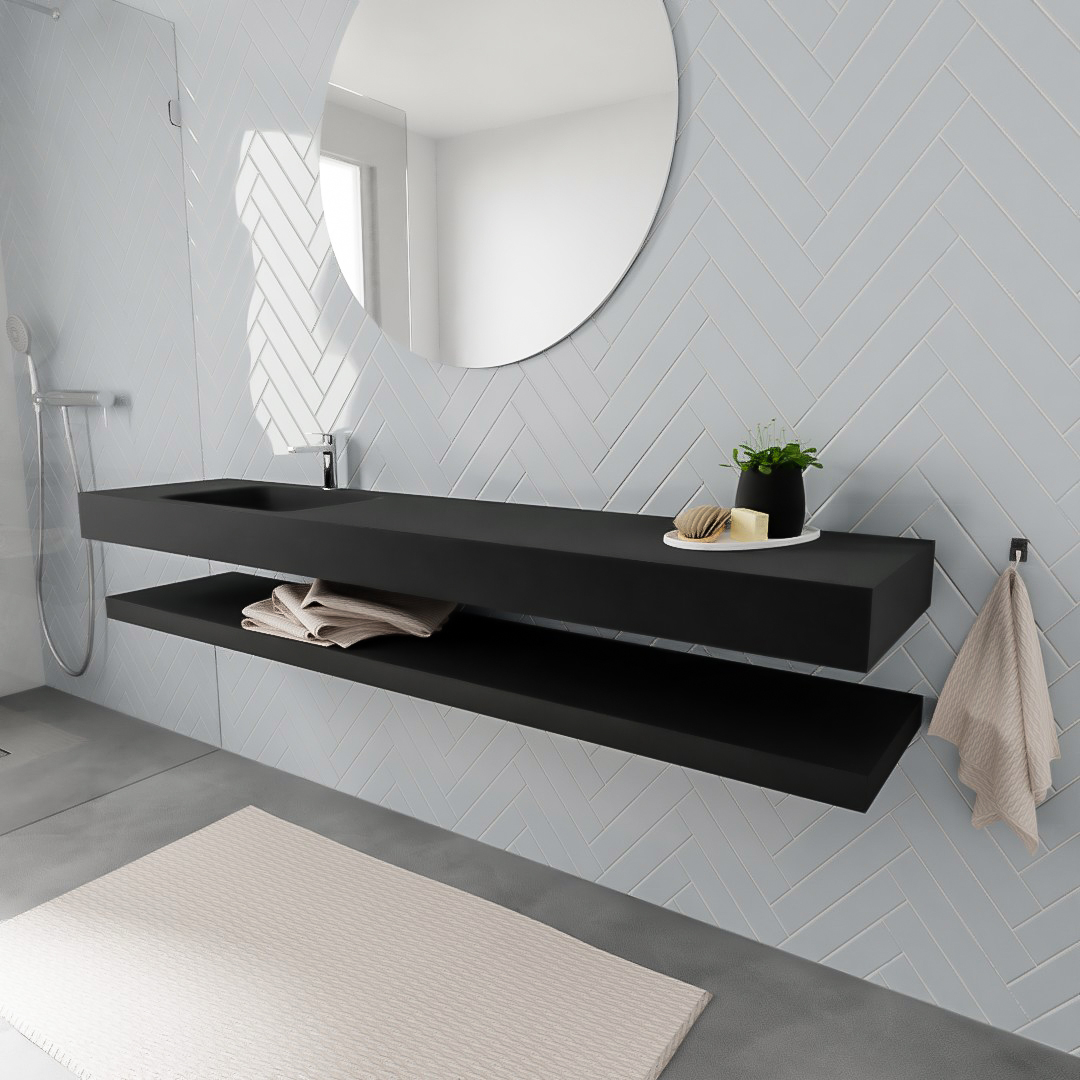 MONDIAZ ALAN 200cm solid surface estante Urban. Lavabo suspendido Izquierda 1 orificio