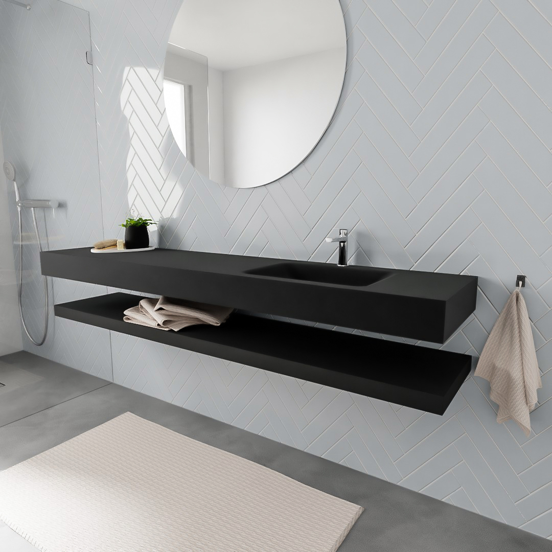 MONDIAZ ALAN 200cm solid surface estante Urban. Lavabo suspendido Derecho 1 orificio, color Urban. 1 MONDIAZ ALAN 200cm solid surface estante Urban. Lavabo suspendido Derecho 1 orificio