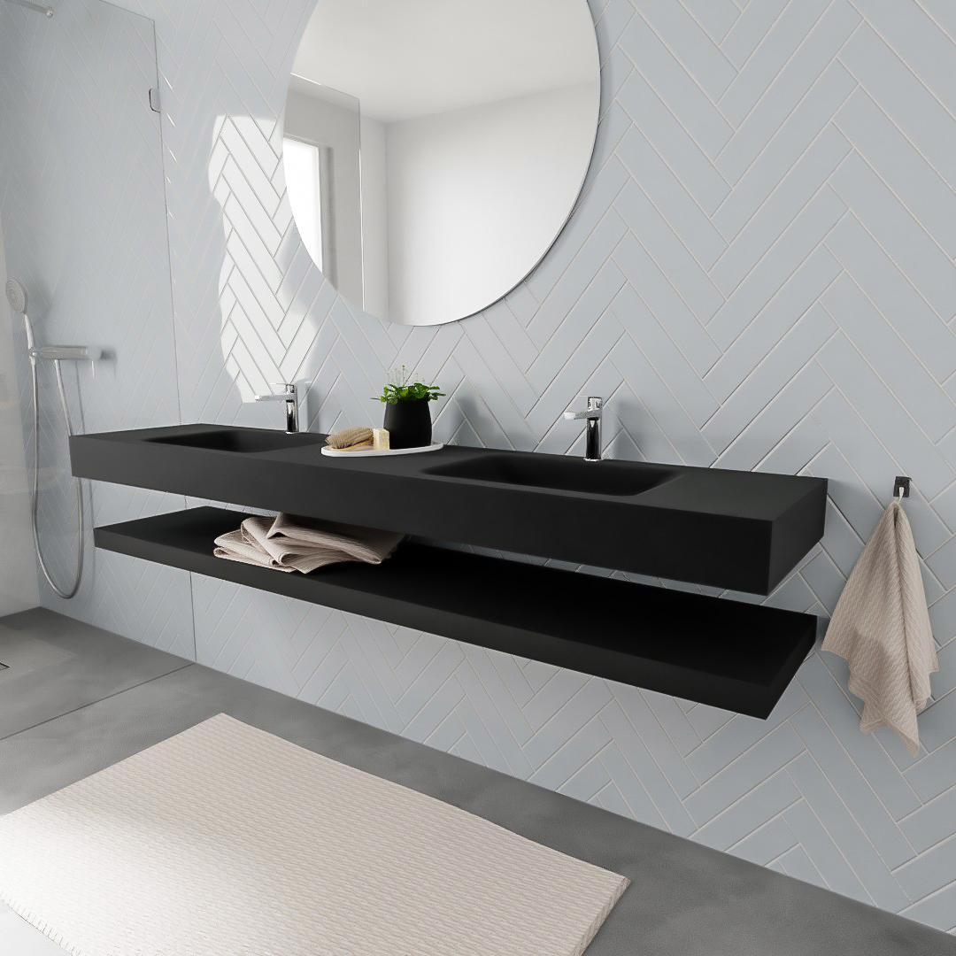 MONDIAZ ALAN 200cm solid surface estante Urban. Lavabo suspendido Doble 2 orificios