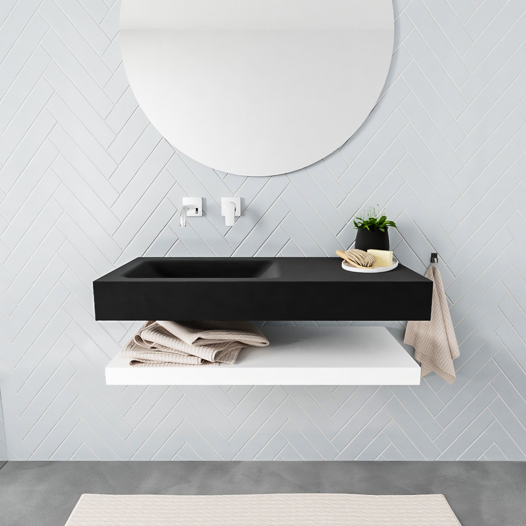 MONDIAZ ALAN 100cm solid surface estante Talc. Lavabo suspendido Izquierda sin orificio, color Urban. 2 color Urban.