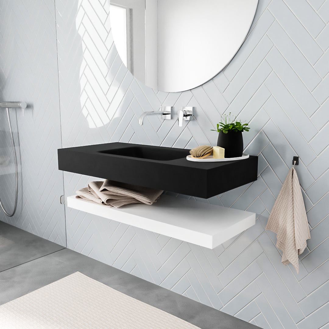 MONDIAZ ALAN 100cm solid surface estante Talc. Lavabo suspendido Centro sin orificio
