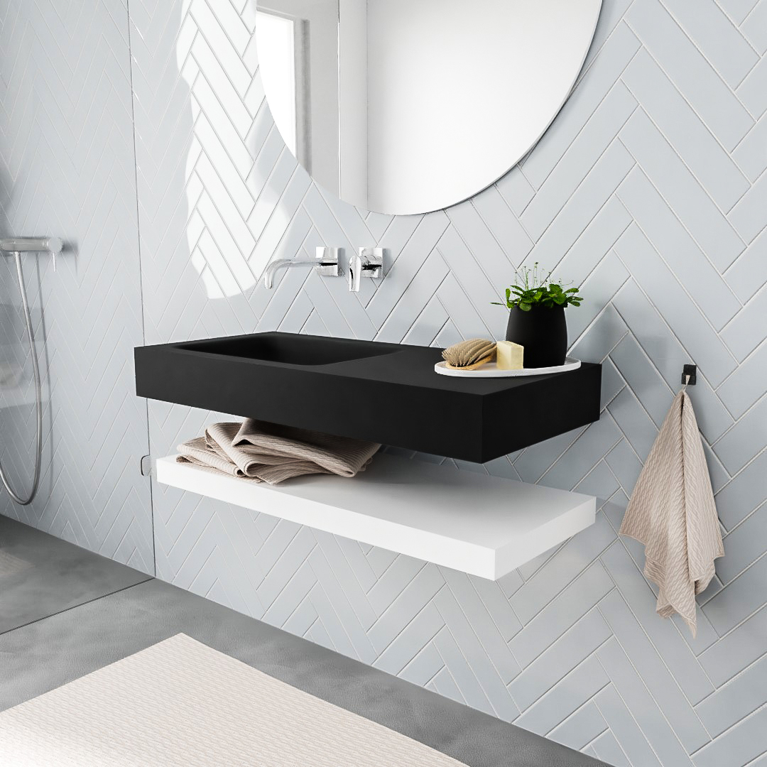 MONDIAZ ALAN 100cm solid surface estante Talc. Lavabo suspendido Izquierda sin orificio, color Urban. 1 MONDIAZ ALAN 100cm solid surface estante Talc. Lavabo suspendido Izquierda sin orificio