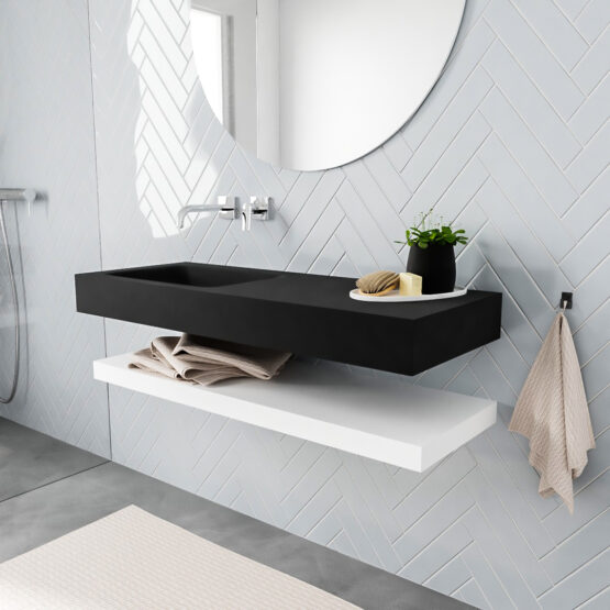 MONDIAZ ALAN 120cm solid surface estante Talc. Lavabo suspendido Izquierda sin orificio