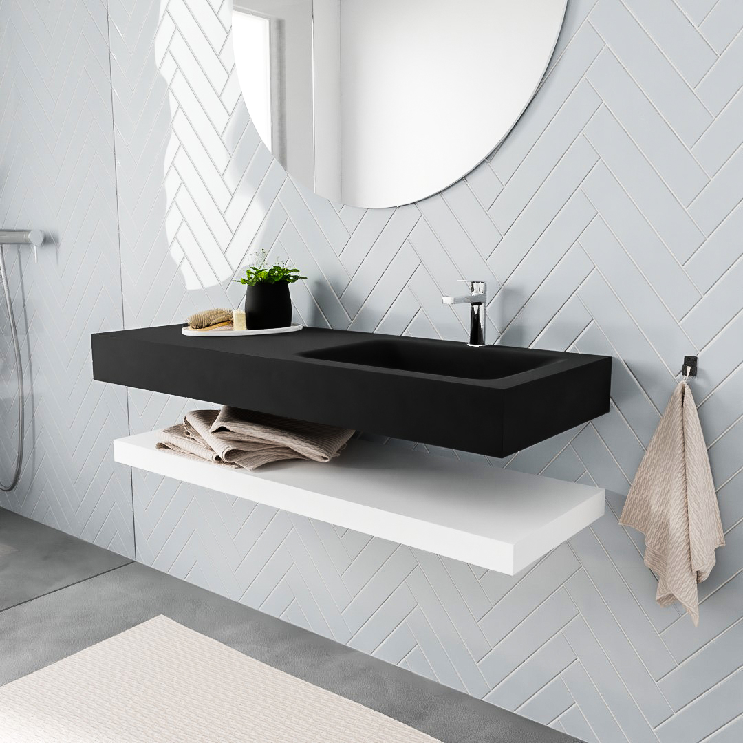 MONDIAZ ALAN 120cm solid surface estante Talc. Lavabo suspendido Derecho 1 orificio