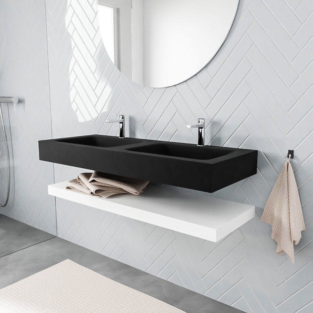 MONDIAZ ALAN 120cm solid surface estante Talc. Lavabo suspendido Doble 2 orificios