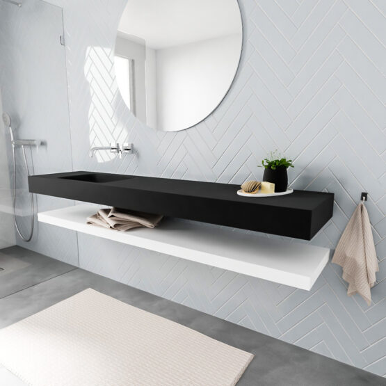 MONDIAZ ALAN 200cm solid surface estante Talc. Lavabo suspendido Izquierda sin orificio