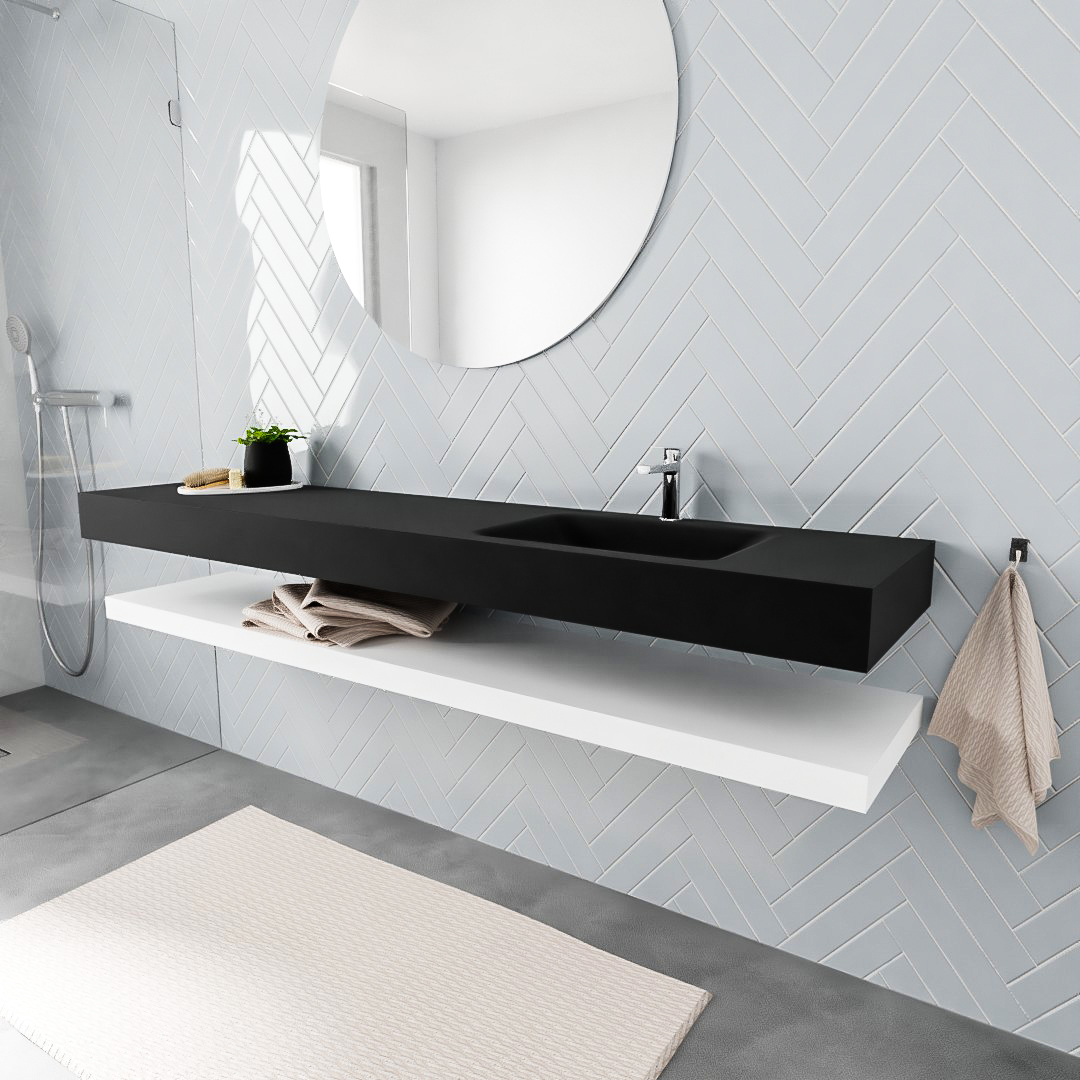 MONDIAZ ALAN 200cm solid surface estante Talc. Lavabo suspendido Derecho 1 orificio