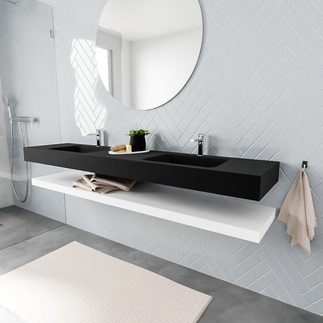 MONDIAZ ALAN 200cm solid surface estante Talc. Lavabo suspendido Doble 2 orificios