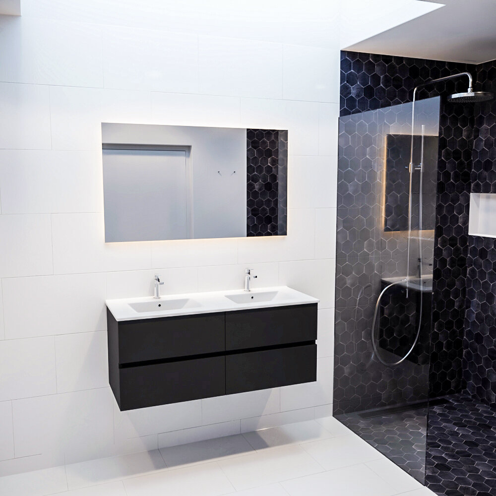 MONDIAZ VICA 120cm mueble de baño Urban 4 cajones lavabo DENIA Doble 2 orificios con espejo LED. 3 MONDIAZ VICA 120cm mueble de baño Urban 4 cajones lavabo DENIA Doble 2 orificios con espejo LED. - Imagen 3