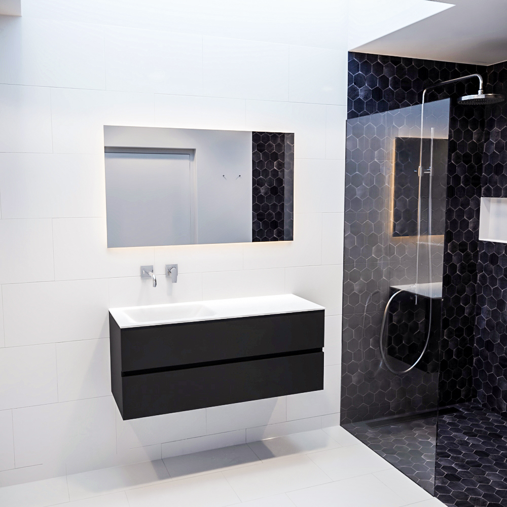 MONDIAZ VICA 120cm mueble de baño Urban 2 cajones lavabo CLOUD Izquierda sin orificio con espejo LED. 3 MONDIAZ VICA 120cm mueble de baño Urban 2 cajones lavabo CLOUD Izquierda sin orificio con espejo LED. - Imagen 3