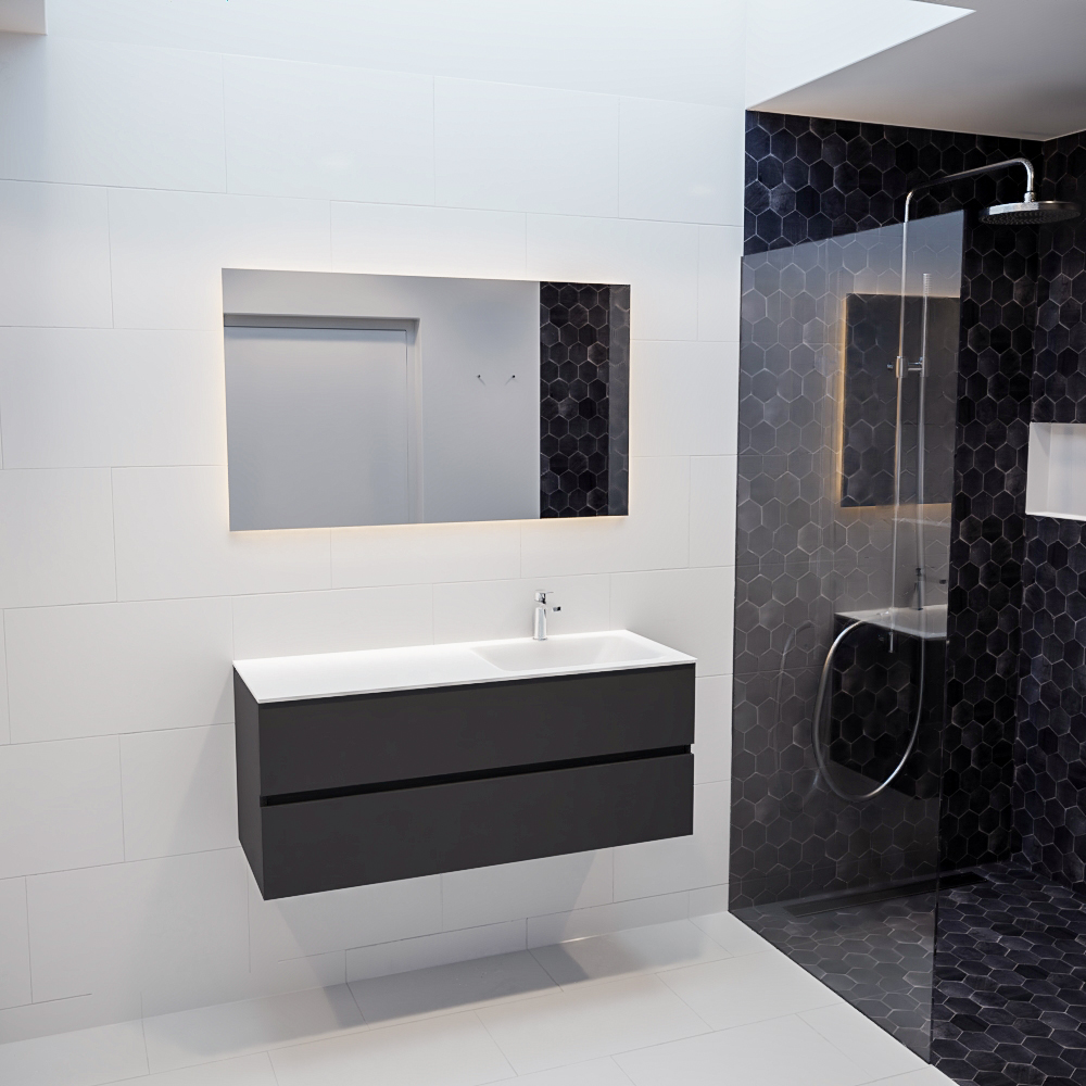 MONDIAZ VICA 120cm mueble de baño Dark Grey 2 cajones lavabo CLOUD Derecho 1 orificio con espejo LED. 3 MONDIAZ VICA 120cm mueble de baño Dark Grey 2 cajones lavabo CLOUD Derecho 1 orificio con espejo LED. - Imagen 3